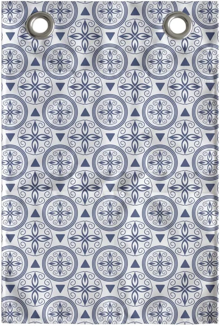 Ambesonne Oriental Hanging Pocket Organizer, Bohemian Circles with Inner Sacred Geometry Shabby Swirls Pattern, Printed Polyester Storage Bag with Pockets, 14" x 20", Night Blue White