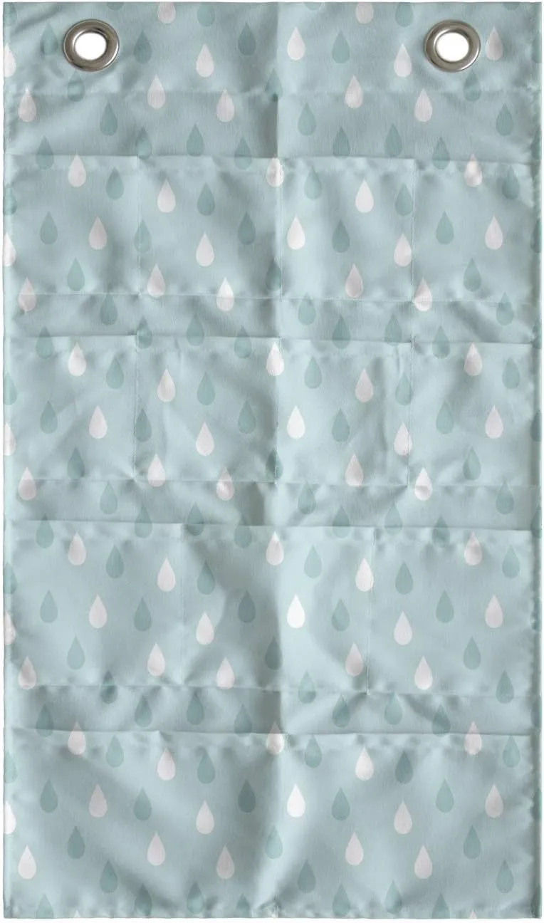 Ambesonne Pale Blue Hanging Pocket Organizer, Separate Droplets Motif Colorful Design Precipitation Drizzle Sky Image Print, Printed Polyester Storage Bag with Pockets, 21" x 31", White and Blue