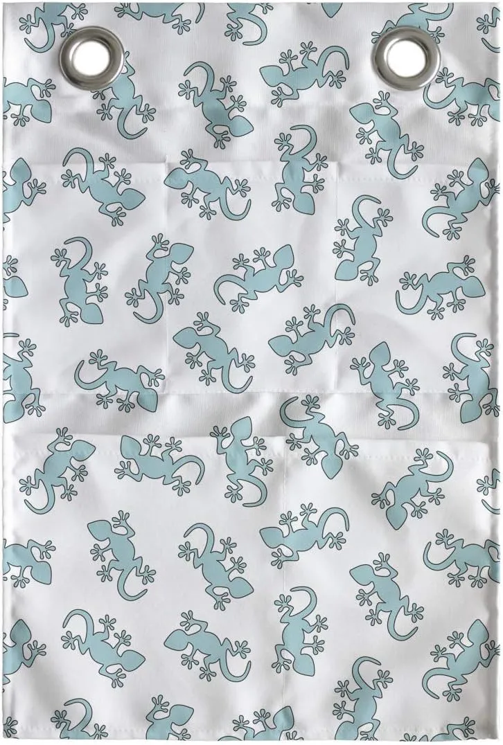 Ambesonne Salamander Hanging Pocket Organizer, Cartoon Style Continuous Interpretations of Wild Reptiles Repeated, Printed Polyester Storage Bag with Pockets, 14" x 20", Pale Blue and White