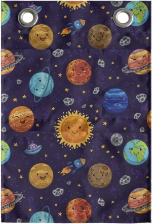 Ambesonne Space Hanging Pocket Organizer, Cheerful Planets as Sun Mercury Venus Earth Jupiter Mars with Alien Spaceships, Printed Polyester Storage Bag with Pockets, 14" x 20", Multicolor