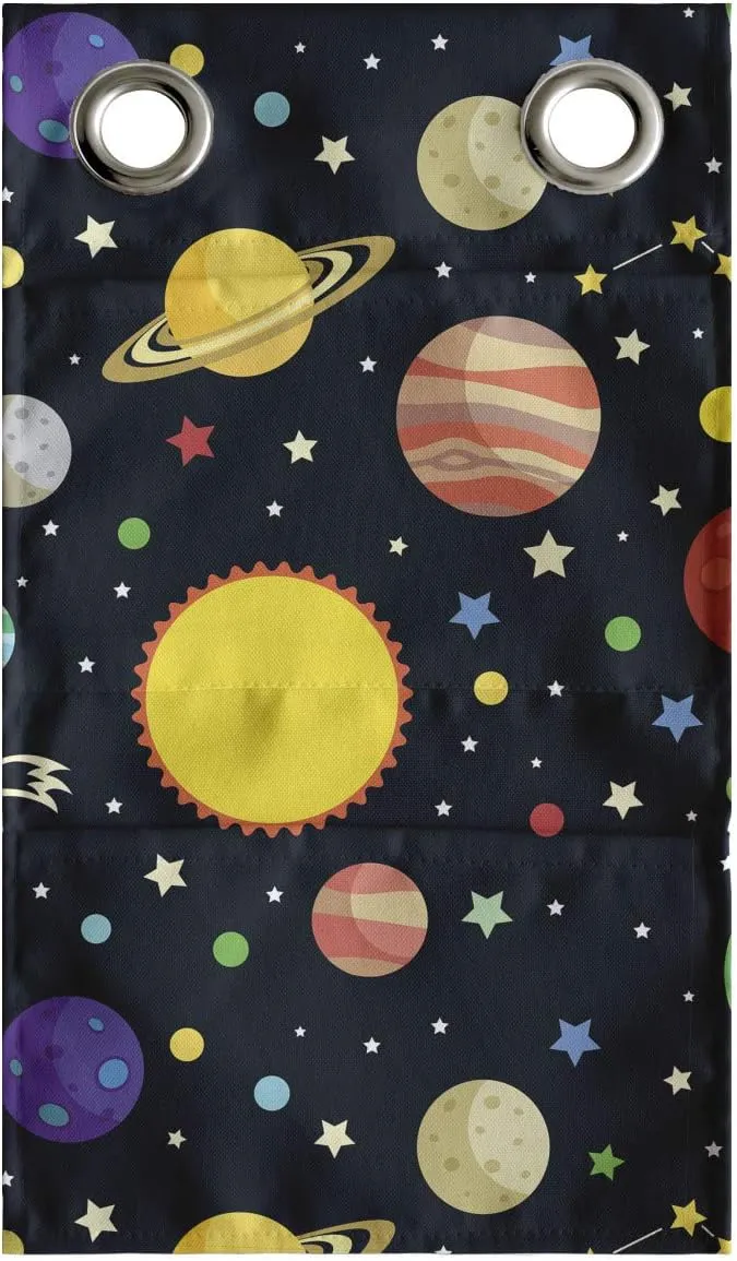 Ambesonne Space Hanging Pocket Organizer, Comets and Constellations Stars with Polka Dots Earth Sun Saturn Mars Solar System, Printed Polyester Storage Bag with Pockets, 9" x 16", Multicolor
