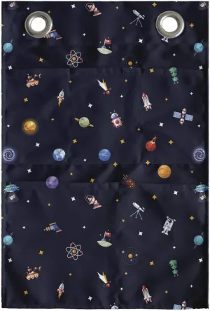 Ambesonne Spaceship Hanging Pocket Organizer, Science Fiction Themed Comet Alien Atom on Starry Background Fantasy Art Print, Printed Polyester Storage Bag with Pockets, 14" x 20", Multicolor