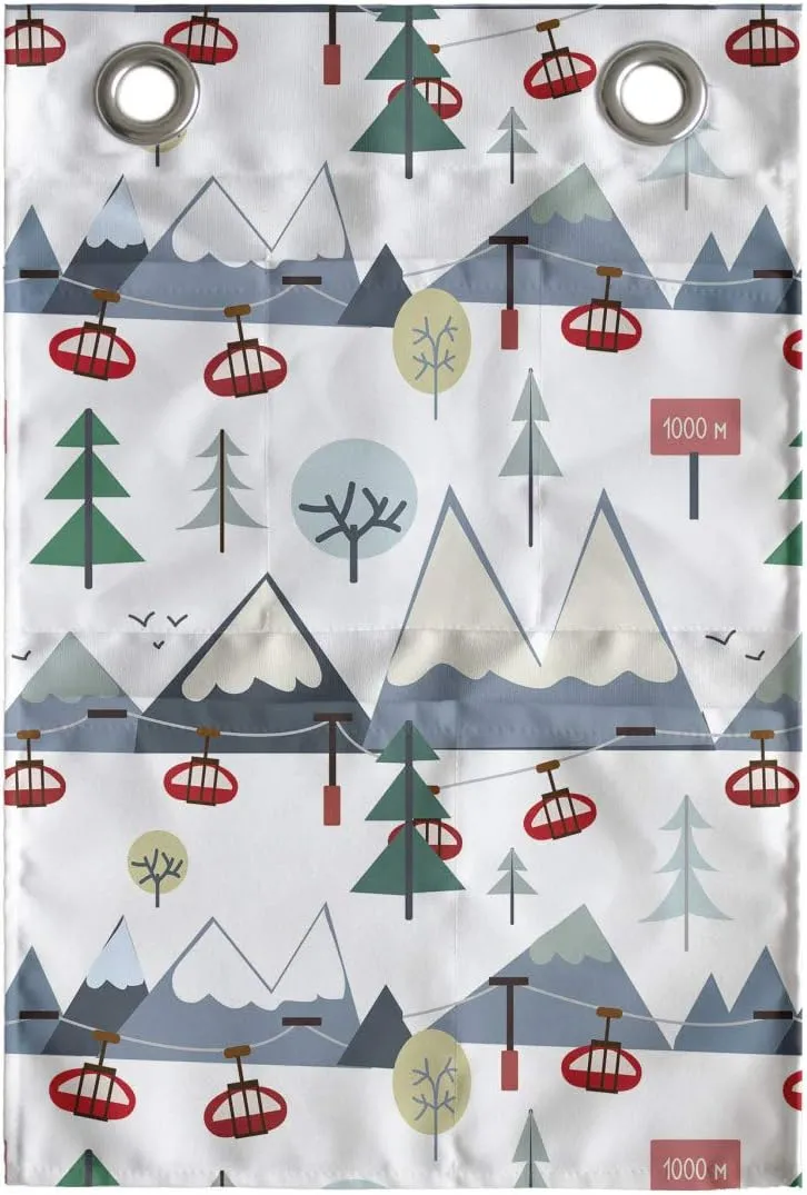 Ambesonne Winter Hanging Pocket Organizer, Snow Capped Mountains Trees and Elevators Ski Resort Setting, Printed Polyester Storage Bag with Pockets, 14" x 20", Blue Grey Dark Pink