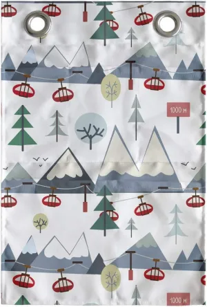 Ambesonne Winter Hanging Pocket Organizer, Snow Capped Mountains Trees and Elevators Ski Resort Setting, Printed Polyester Storage Bag with Pockets, 14" x 20", Blue Grey Dark Pink