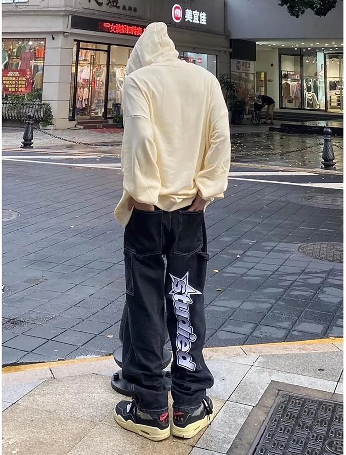 American Vintage Denim Pants ins Trendy European and American Hiphop Fried Street Jeans Men's Wide Leg Pants