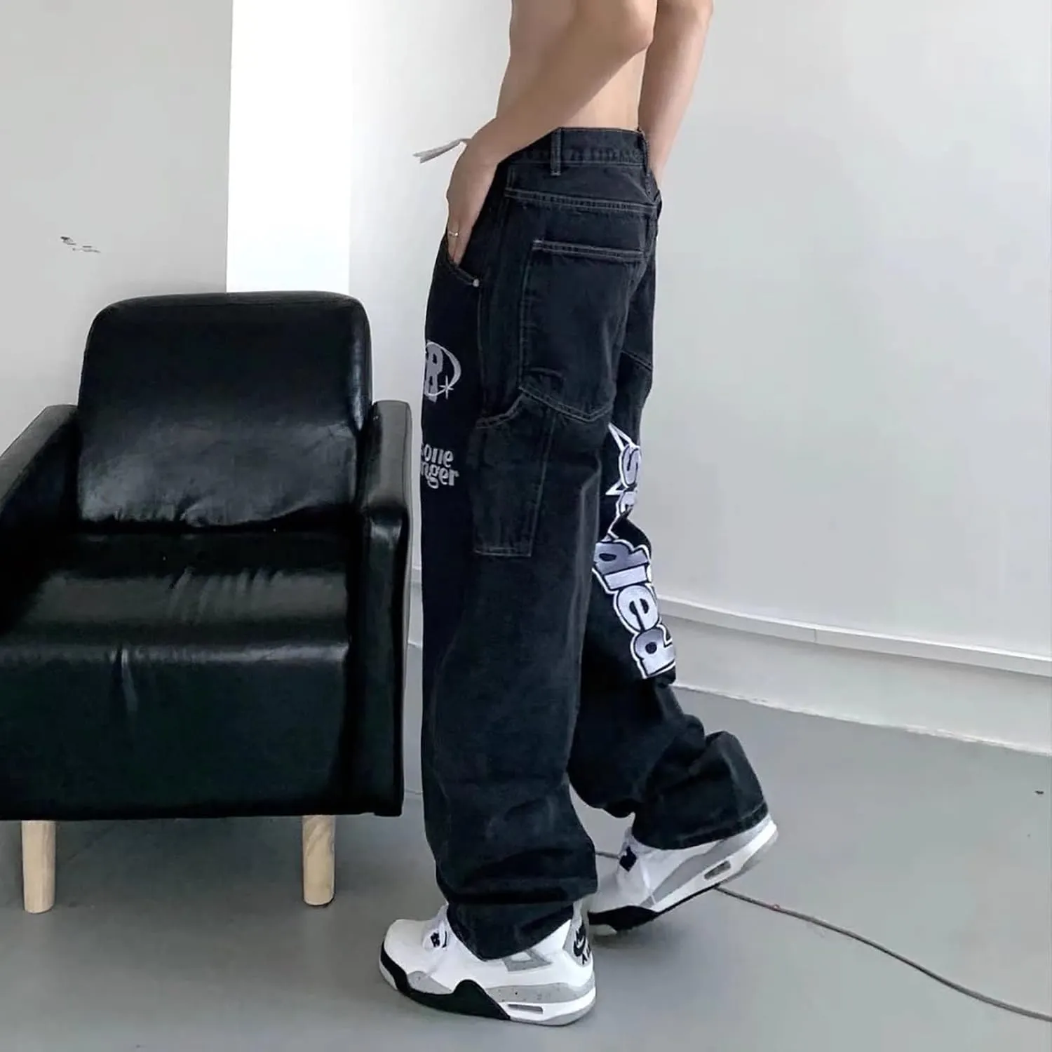 American Vintage Denim Pants ins Trendy European and American Hiphop Fried Street Jeans Men's Wide Leg Pants