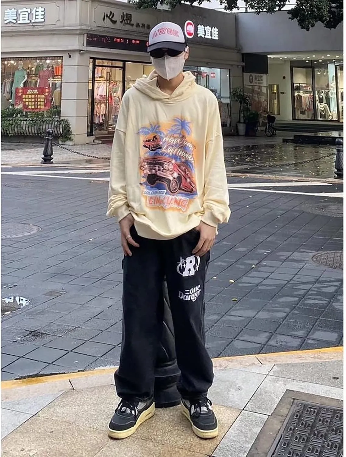 American Vintage Denim Pants ins Trendy European and American Hiphop Fried Street Jeans Men's Wide Leg Pants