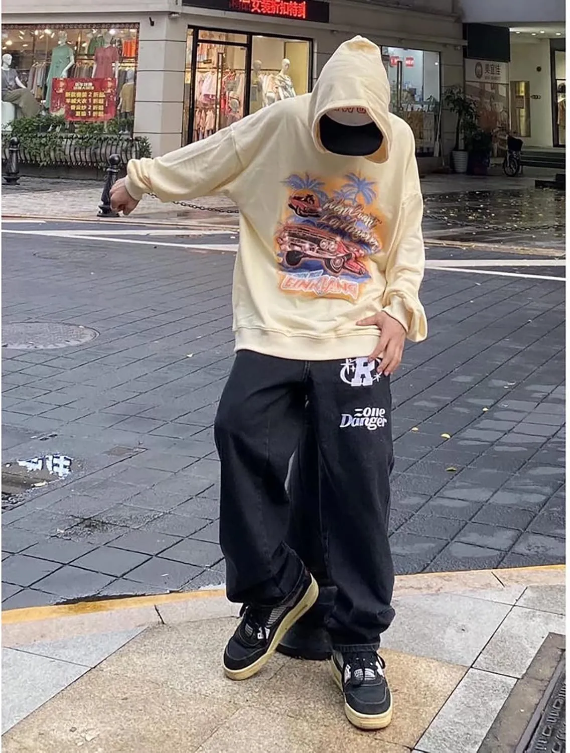 American Vintage Denim Pants ins Trendy European and American Hiphop Fried Street Jeans Men's Wide Leg Pants