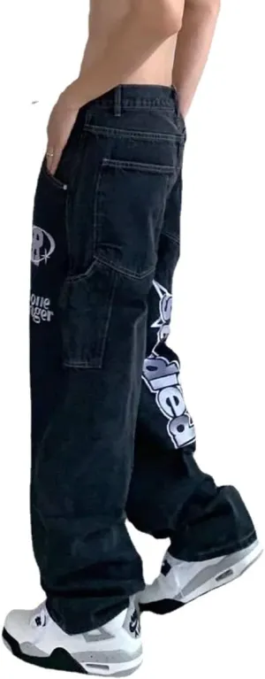 American Vintage Denim Pants ins Trendy European and American Hiphop Fried Street Jeans Men's Wide Leg Pants