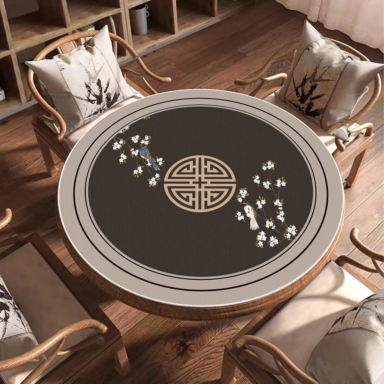Anti-Slip and Noise Reduction Mahjong Mat for Round Tables, Thick and Soft Tablecloth for Poker Card Board and Tile Games, with Carrying Bag(120cm/47.24in)