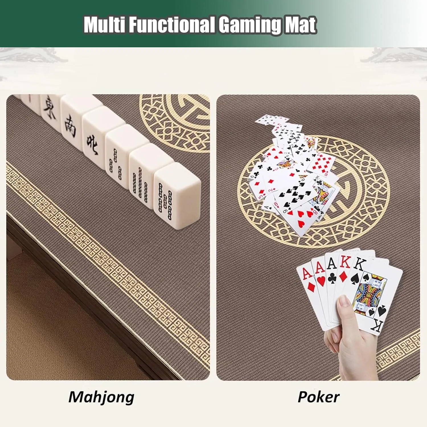 Anti-Slip and Noise Reduction Mahjong Mat for Round Tables, Thick and Soft Tablecloth for Poker Card Board and Tile Games, with Carrying Bag(120cm/47.24in)