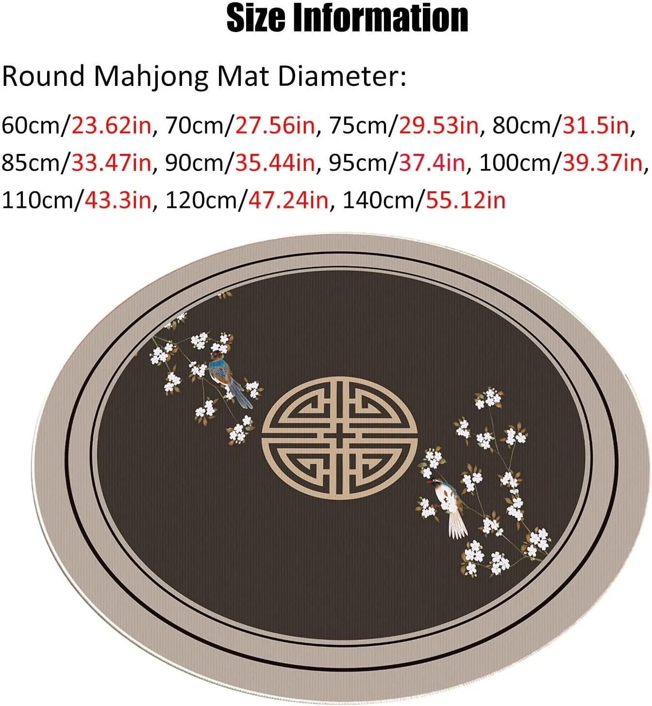 Anti-Slip and Noise Reduction Mahjong Mat for Round Tables, Thick and Soft Tablecloth for Poker Card Board and Tile Games, with Carrying Bag(120cm/47.24in)