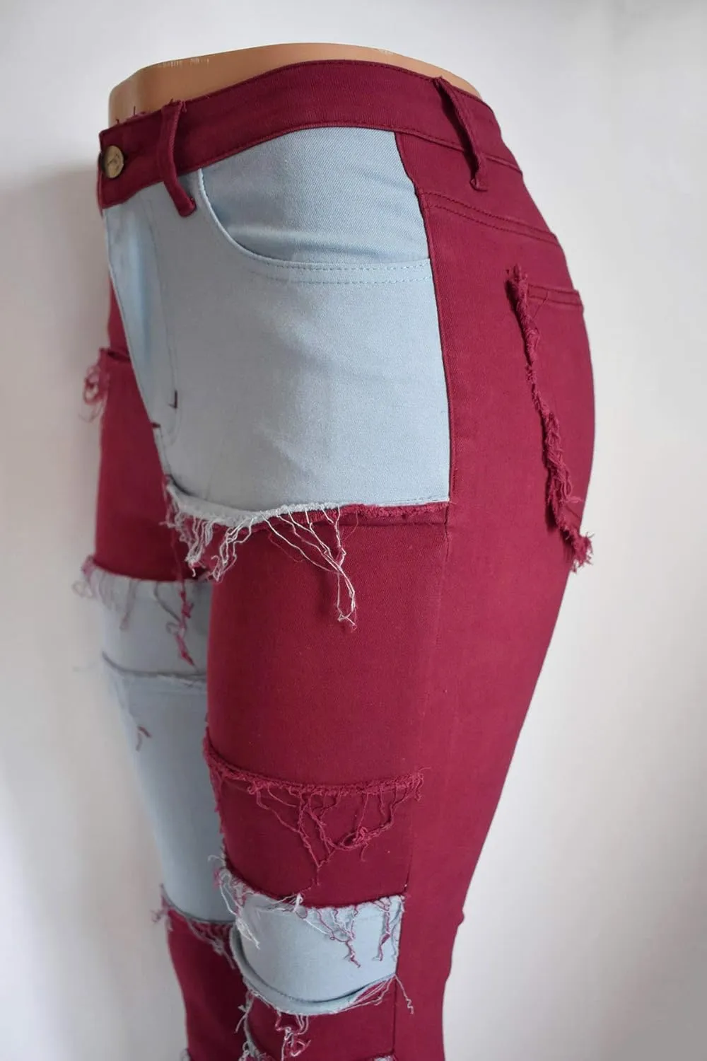 Aodrusa Women Frayed Patch Jeans High Waist Raw Hem Denim Y2k Pants Boyfriend