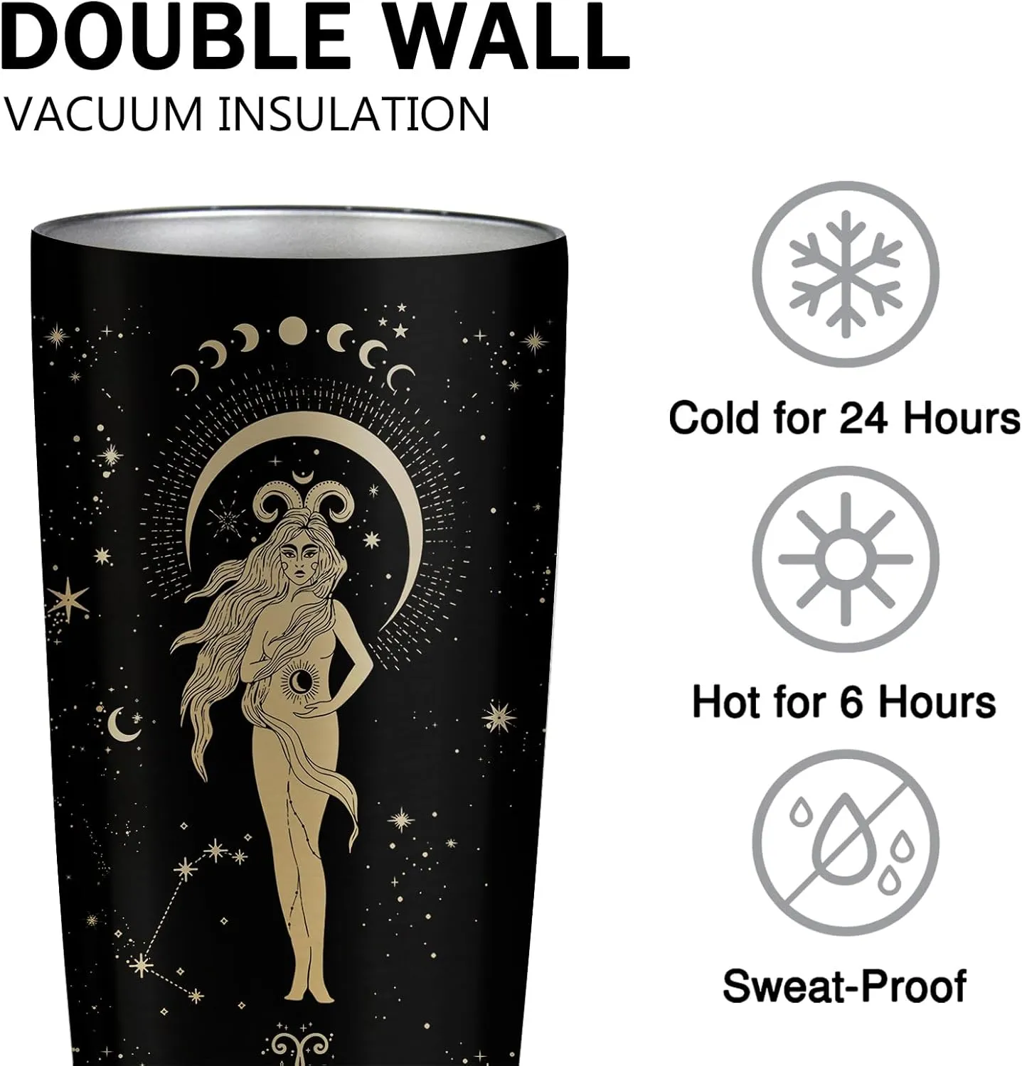 Aries Zodiac Cup, 20oz Astrology Tumbler, Witchy Gothic Gift - Stainless Steel Insulated Constellation Cup