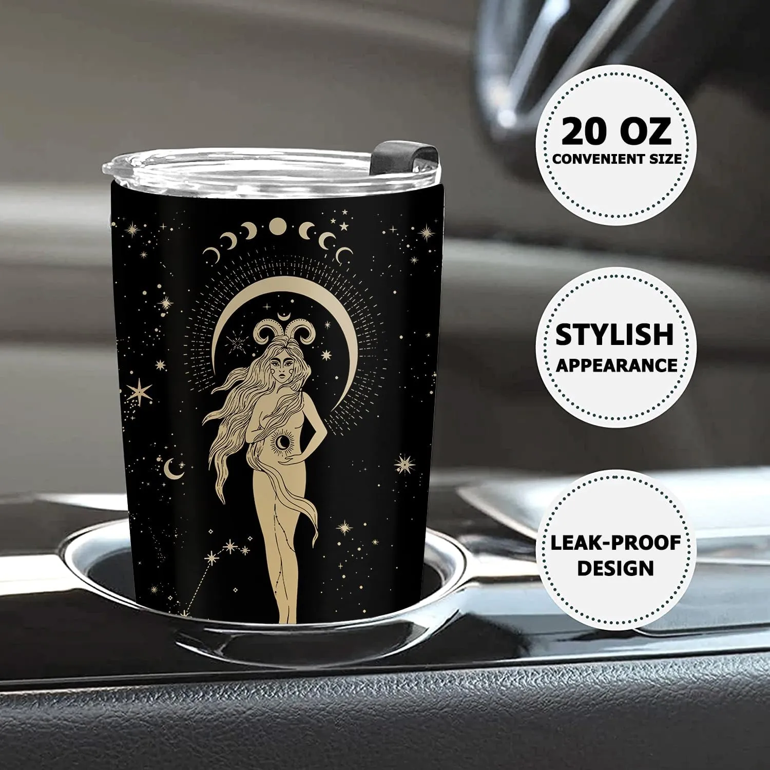 Aries Zodiac Cup, 20oz Astrology Tumbler, Witchy Gothic Gift - Stainless Steel Insulated Constellation Cup