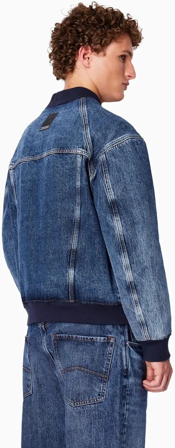 Armani Exchange Men's Limited Milano Edition Destressed Denim Bomber Jacket