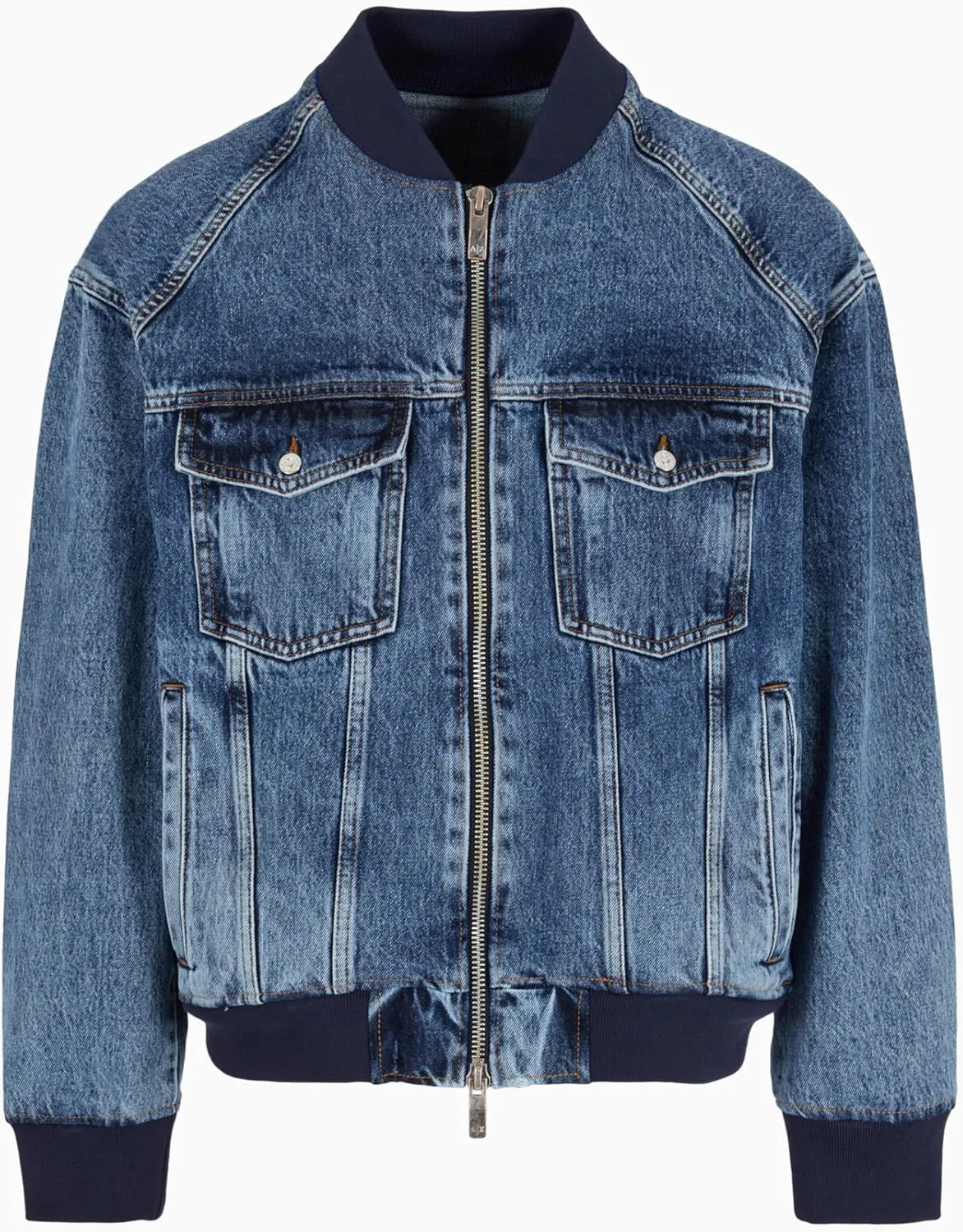 Armani Exchange Men's Limited Milano Edition Destressed Denim Bomber Jacket