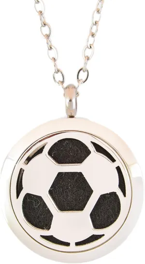 Aromatherapy Essential Oil Diffuser Stainless Steel 30MM Silver Magnetic Locket Pendant with Chain Necklace and Colored Refill Pads & Diffuser Bracelet All in a Velvet Bag (Soccer)