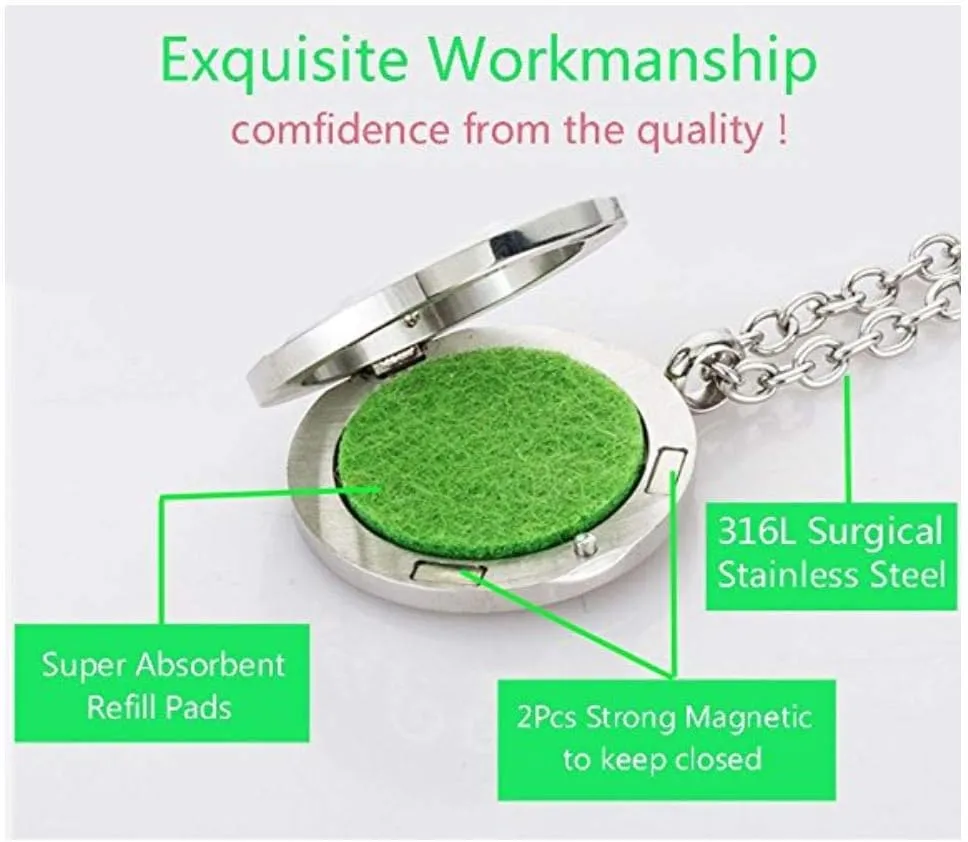 Aromatherapy Essential Oil Diffuser Stainless Steel 30MM Silver Magnetic Locket Pendant with Chain Necklace and Colored Refill Pads & Diffuser Bracelet All in a Velvet Bag (Soccer)