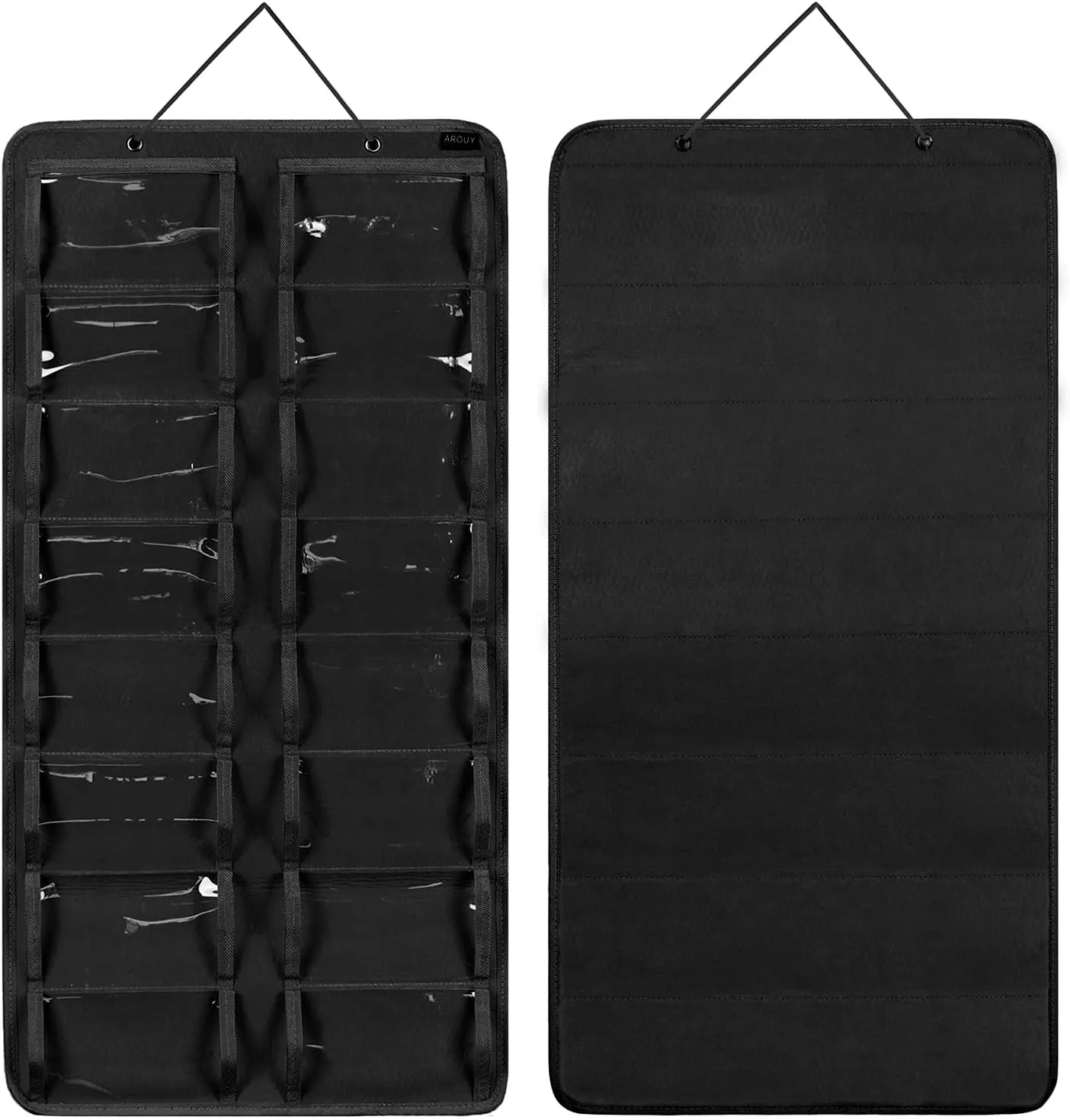 AROUY Sunglasses Organizer Storage, Hanging Dust Proof Wall Pocket Glasses Organizer - 16 Felt Slots Sunglass Organizer Holder with Metal Hook and Sturdy Rope (Black, Dust Proof)
