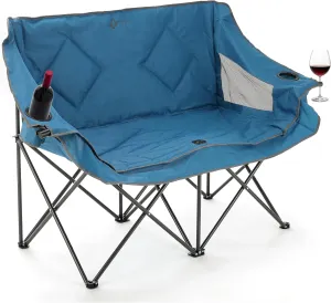 ARROWHEAD OUTDOOR Portable Folding Double Duo Camping Chair Loveseat w/ 2 Cup & Wine Glass Holder, Heavy-Duty Carrying Bag, Padded Seats & Armrests, Supports up to 500lbs, USA-Based Support