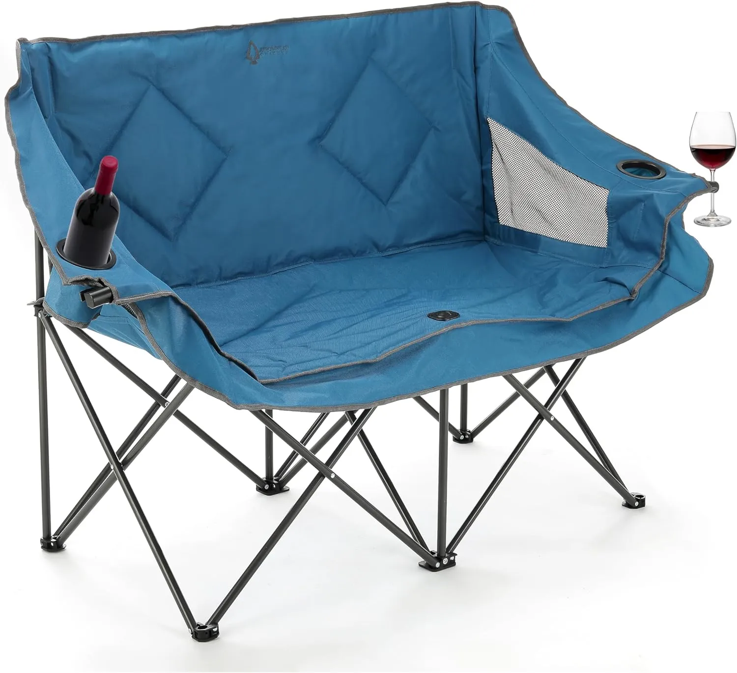 ARROWHEAD OUTDOOR Portable Folding Double Duo Camping Chair Loveseat w/ 2 Cup & Wine Glass Holder, Heavy-Duty Carrying Bag, Padded Seats & Armrests, Supports up to 500lbs, USA-Based Support