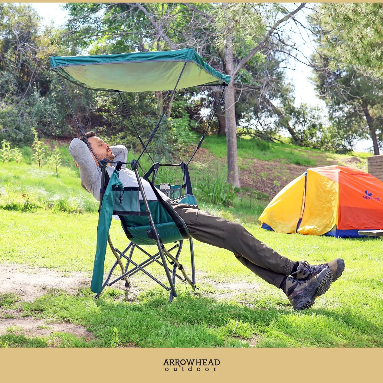 ARROWHEAD OUTDOOR Portable Folding Swinging Hammock Camping Chair, Removable Canopy, Perfect for Stargazing, Cup Holder, Storage Pouch, Carrying Bag Included, Supports up to 300lbs, USA-Based Support