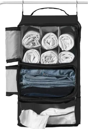 Artos Hanging Portable Luggage Suitcase Carry On Closet Shelving Organizer w/Hooks| for Travel, Camper, RV |Packing Cube(Black)