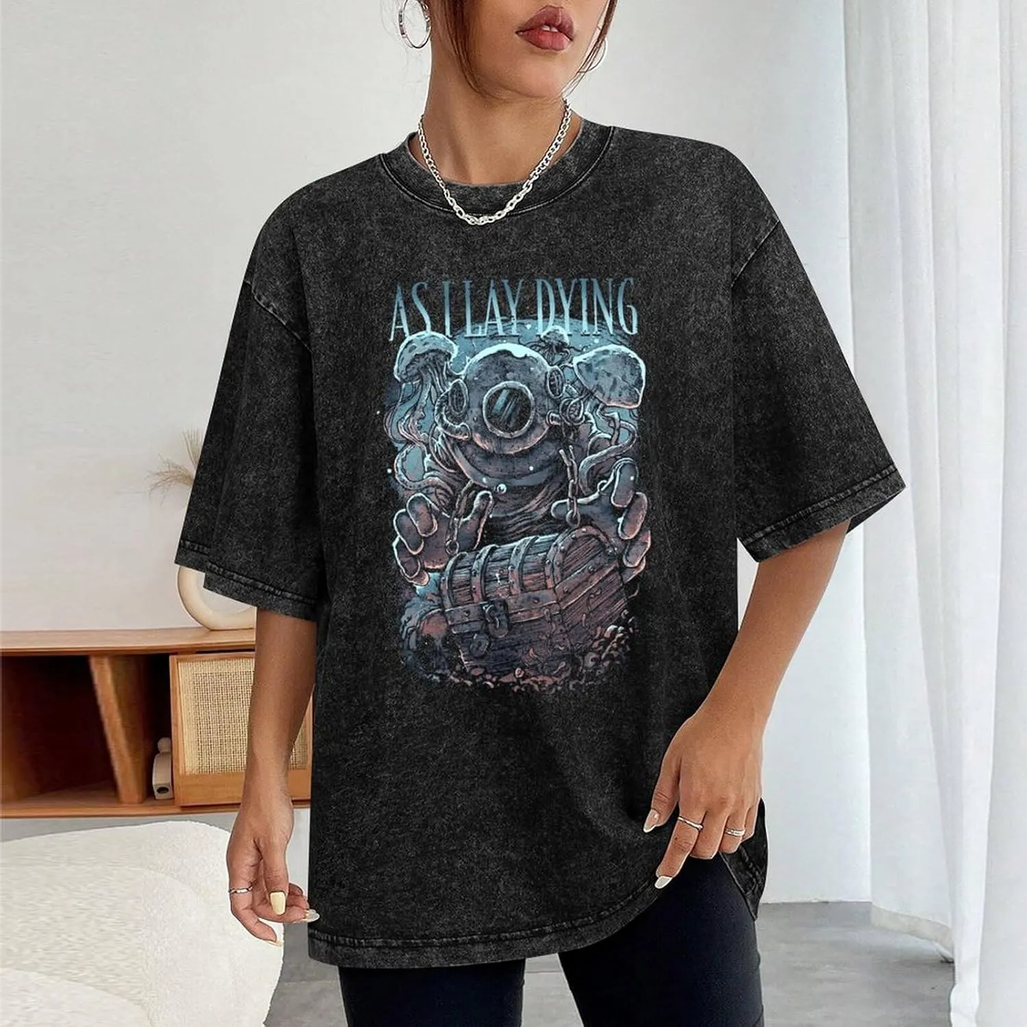 As I Lay Dying Poster Art Washed Round Neck Men Women Tee Shirt