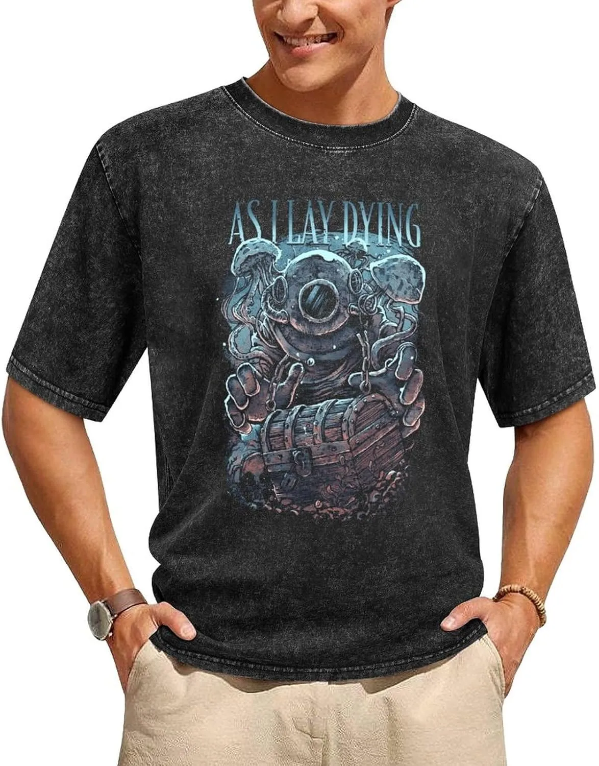As I Lay Dying Poster Art Washed Round Neck Men Women Tee Shirt