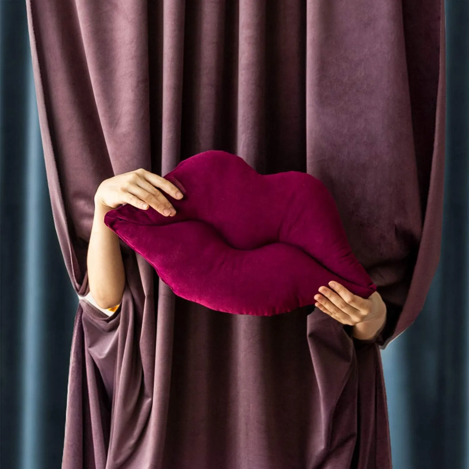 Ashler Lips Throw Pillows Smooth Soft Velvet Insert Included Cushion for Couch Bed Living Room, Dark Purple, 24 X 12 inches
