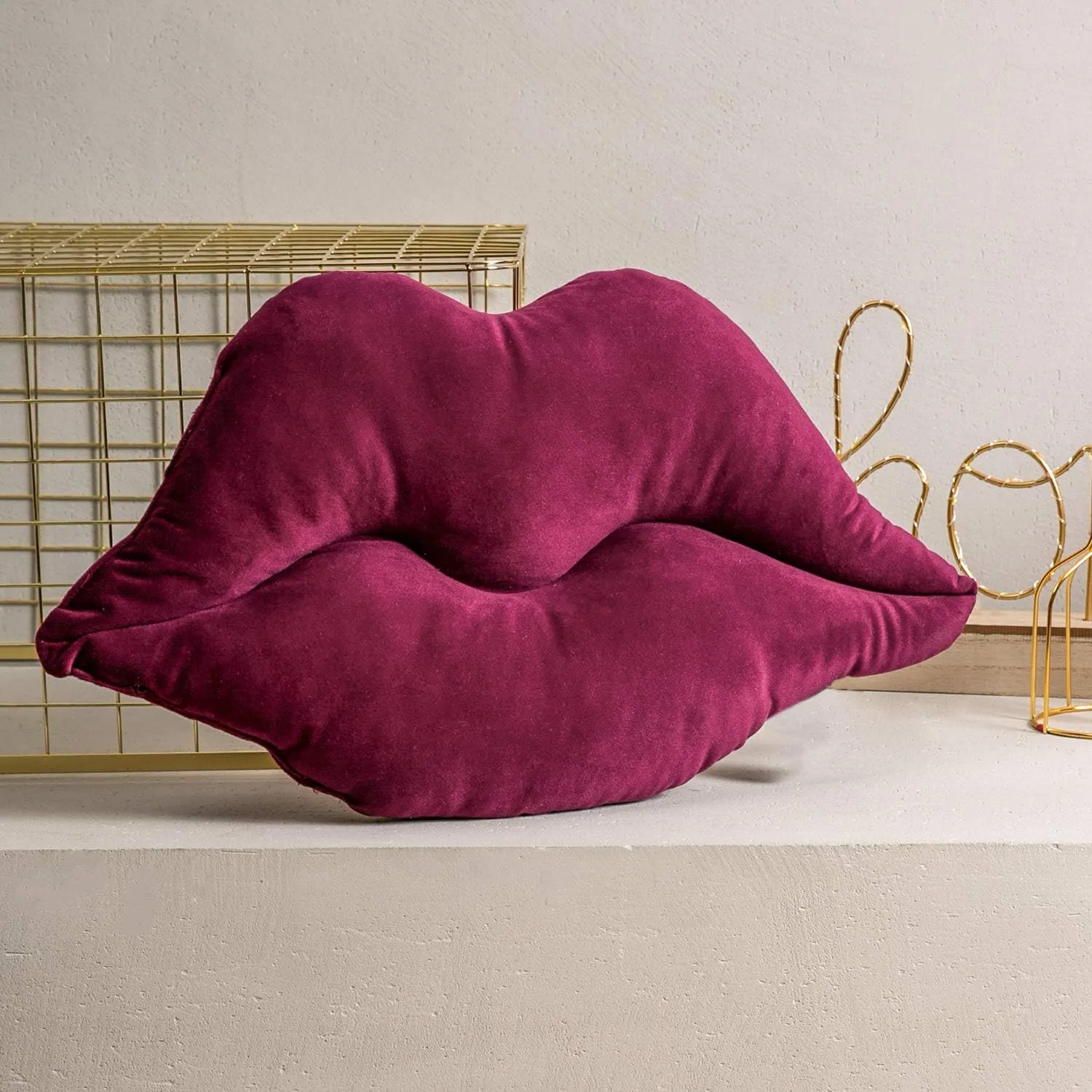 Ashler Lips Throw Pillows Smooth Soft Velvet Insert Included Cushion for Couch Bed Living Room, Dark Purple, 24 X 12 inches