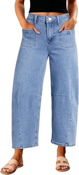 Astylish Womens Baggy Boyfriend Jeans Wide Leg High Waisted Barrel Vintage Trendy Denim Ankle Pants