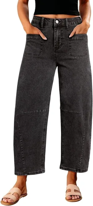Astylish Womens Baggy Boyfriend Jeans Wide Leg High Waisted Barrel Vintage Trendy Denim Ankle Pants