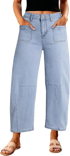 Astylish Womens Baggy Boyfriend Jeans Wide Leg High Waisted Barrel Vintage Trendy Denim Ankle Pants