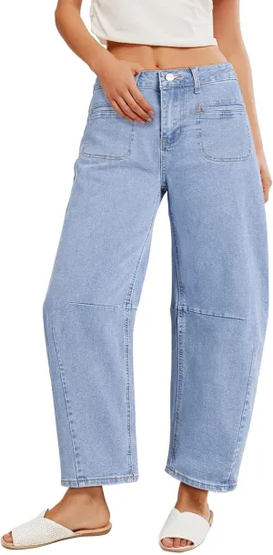 Astylish Womens Baggy Boyfriend Jeans Wide Leg High Waisted Barrel Vintage Trendy Denim Ankle Pants