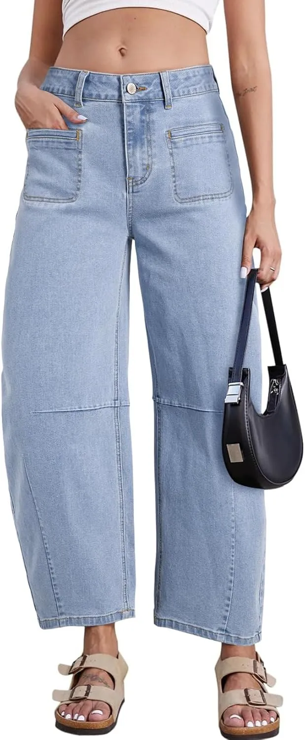 Astylish Womens Baggy Boyfriend Jeans Wide Leg High Waisted Barrel Vintage Trendy Denim Ankle Pants
