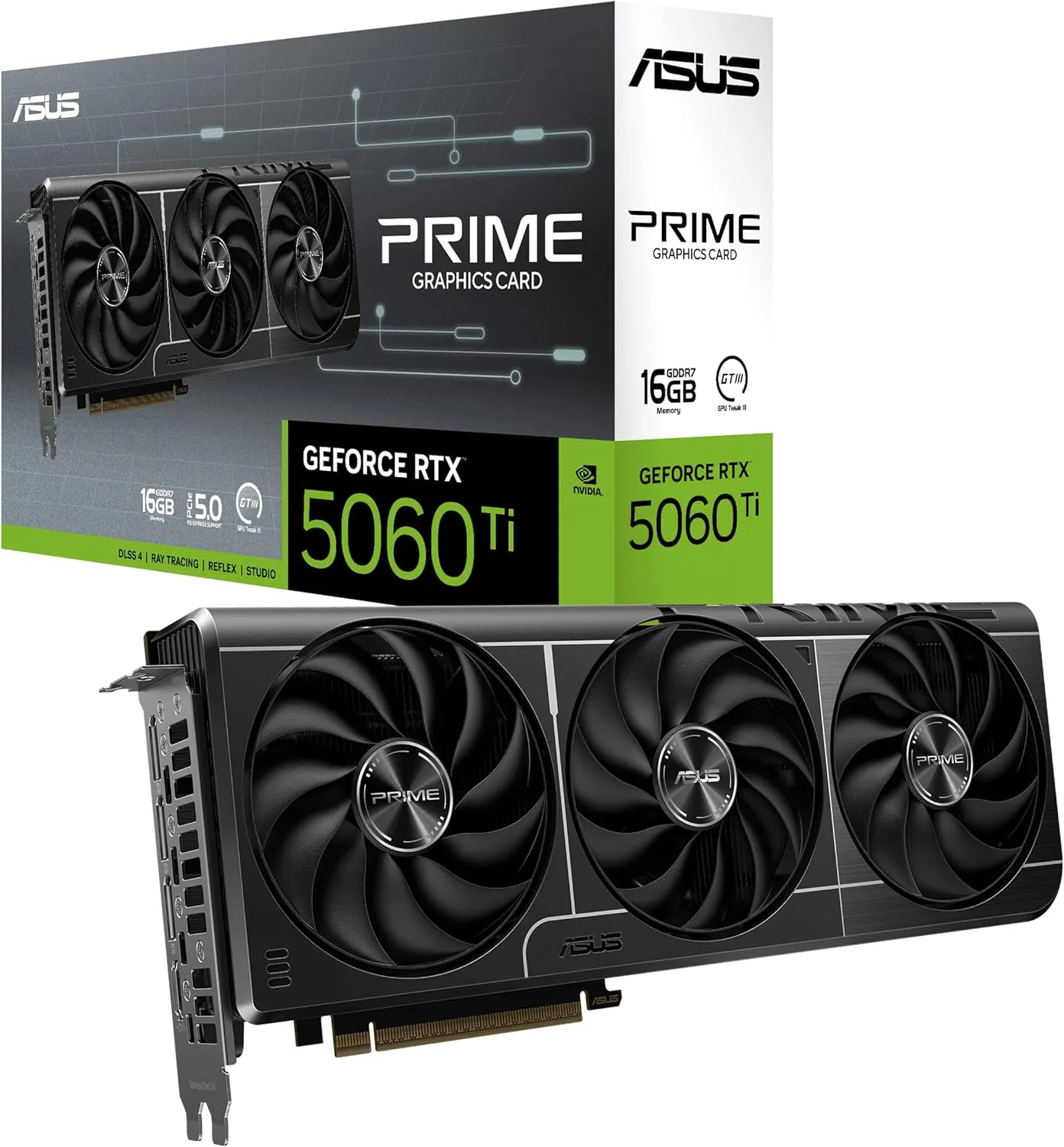 ASUS The SFF-Ready Prime GeForce RTX™ 5060 Ti 16GB GDDR7 Graphics Card (PCIe® 5.0, 16GB GDDR7, HDMI®/DP 2.1, 2.5-Slot, Axial-tech Fans, Dual BIOS)