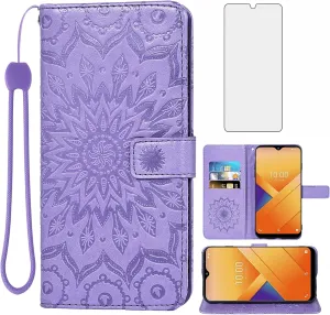 Asuwish Phone Case for Cricket Icon 6 SL219C/AT&T Verge SL219A Wallet with Tempered Glass Screen Protector and Sunflower Leather Slim Flip Cover Card Holder Stand Cell Accessories Icon6/ATT Purple