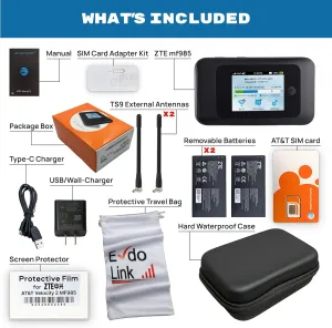 AT&T Wireless ZTE Velocity 2 MF985 Unlocked | 4G Mobile Mobile Hotspot | Speed Up to 600 Mbps | Usage Up to 12 Hours | Portable WiFi Hotspot for Travel | EVDO-Link Bundle Includes AT&T Sim Card