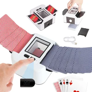 Automatic Card Shuffler 1-2 Decks, 2000 mAH USB-C Rechargeable Electric Card Shuffler, Low Noise Fast Shuffler, Smart Shuffler for Cards UNO Poker Blackjack Skip-Bo Canasta Texas Hold'em etc(White)