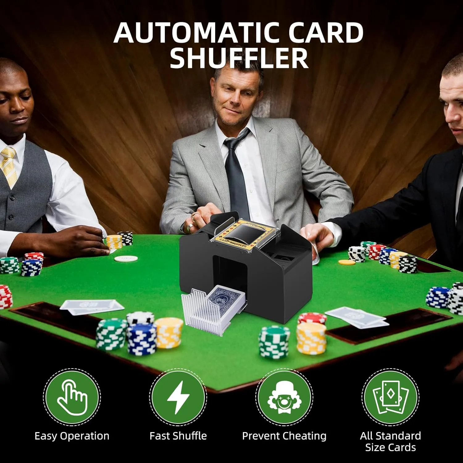 Automatic Card Shuffler 1/2/4 Decks,Battery Operated Electric Playing Card Shuffler for UNO,Casino Card Game,Poker,Phase 10,Blackjack,Texas Hold'em,Home Card Games