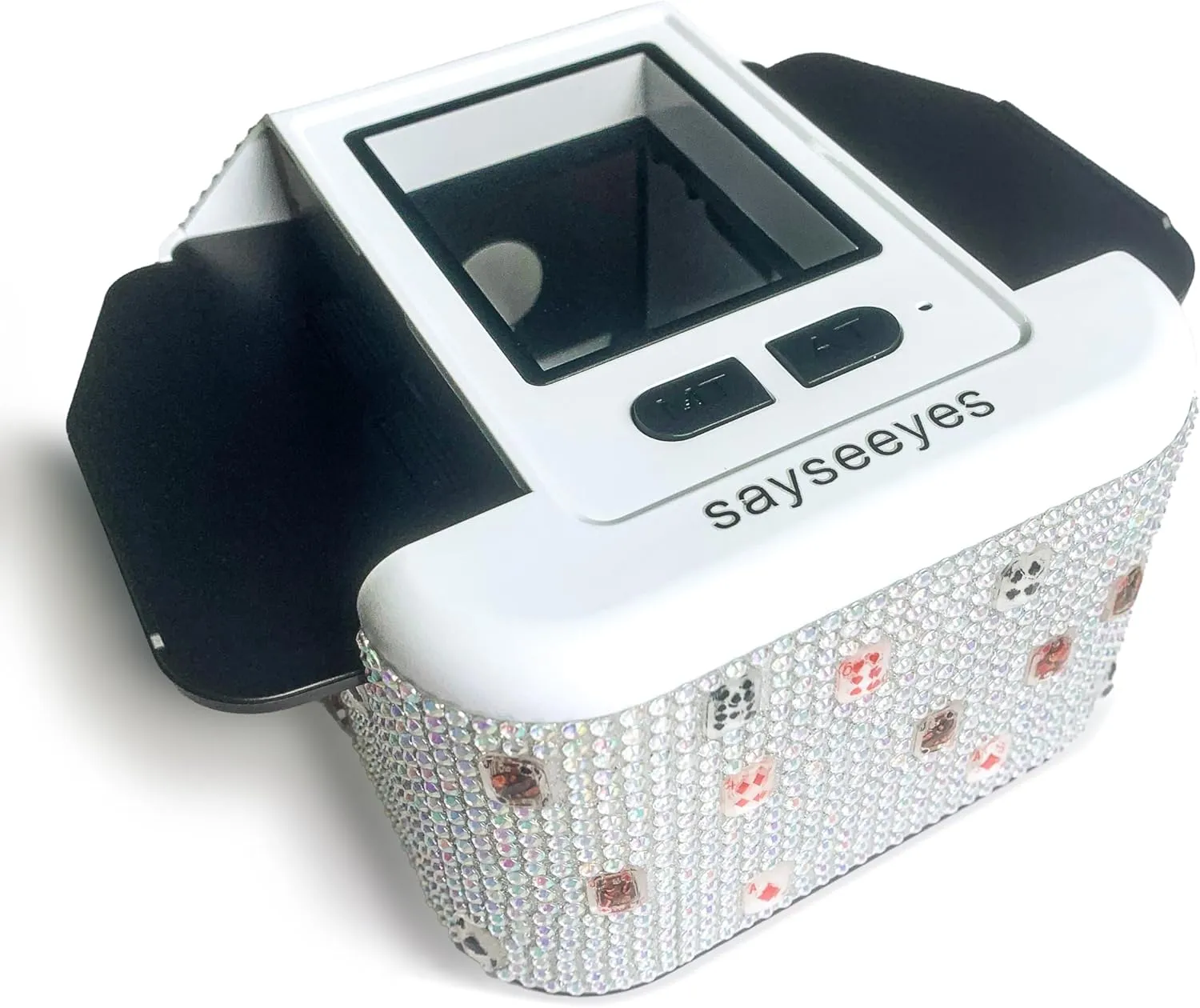 Automatic Card Shuffler Electric Shuffling Machine with Shiny Rhinstones, Rechargeable Portable Shuffler Machine for Poker, UNO, Blackjack, Skip-Bo, Phase 10 for 1-2 Decks