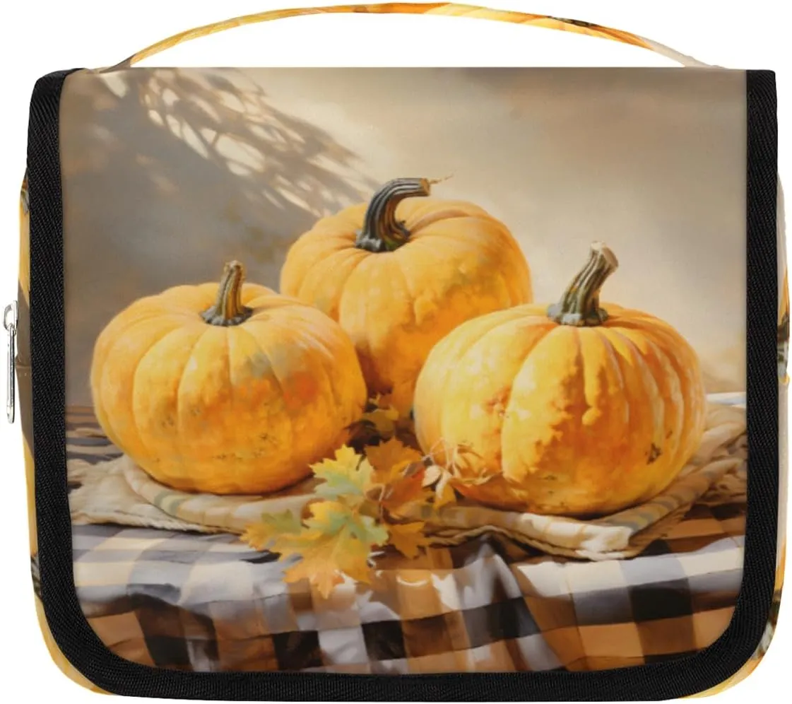 Autumn Pumpkin Hanging Travel Toiletry Bag Kit Makeup Case Cosmetics Organizer Toiletry Bag for Women Make up Accessories Shampoo Body Cream Brushes Set