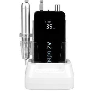 AZ GOGO Nail Drill Machine, 35000RPM Rechargeable Professional Portable Nail Drills for Acrylic Gel Nails - Low Noise & Low Vibration Coreless Motor E-File (Black)