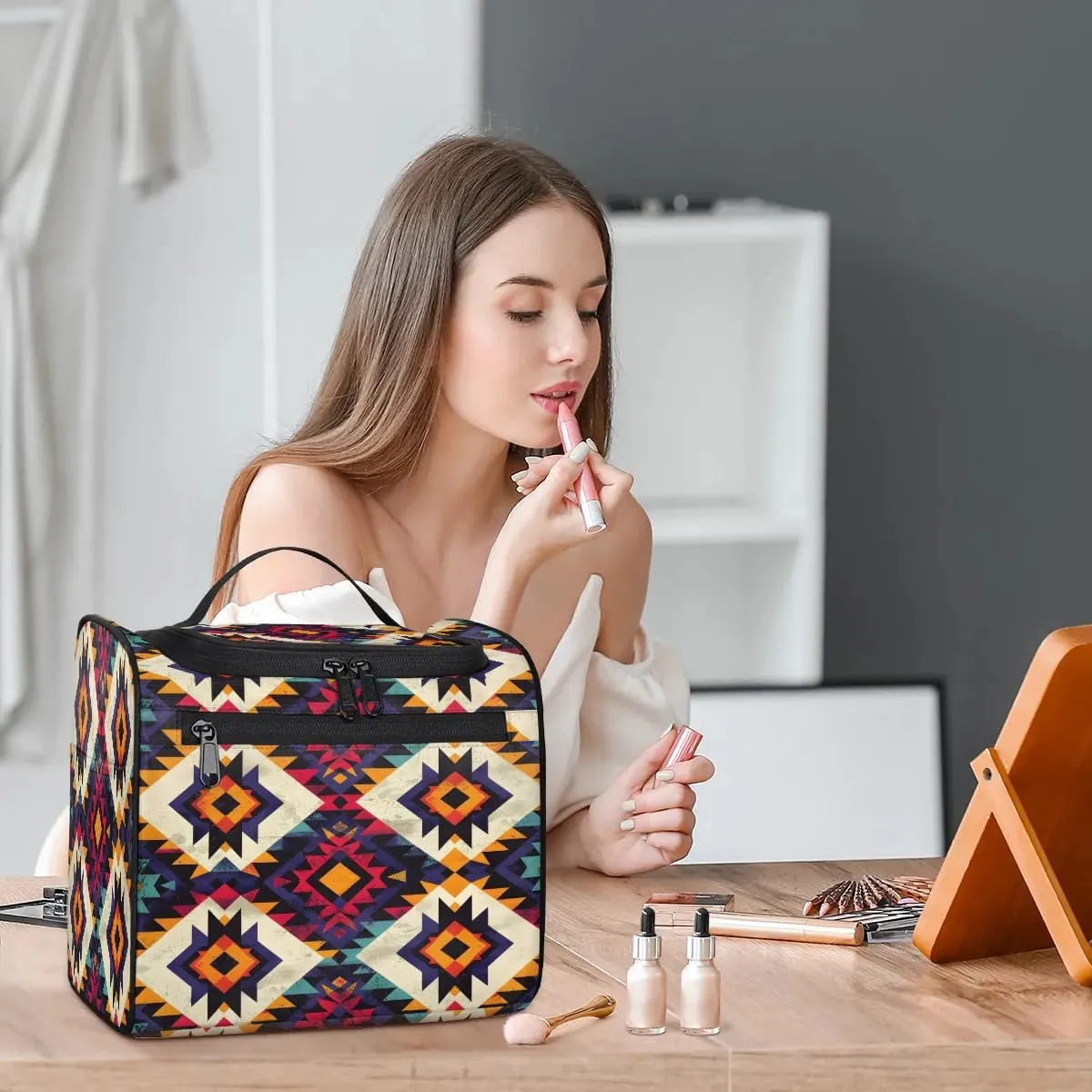 Aztec Toiletry Bag for Women and Men, Hanging Travel Makeup Bag, Western Boho Travel Toiletry Organizer Bag, Makeup Organizer Bag for Cosmetics