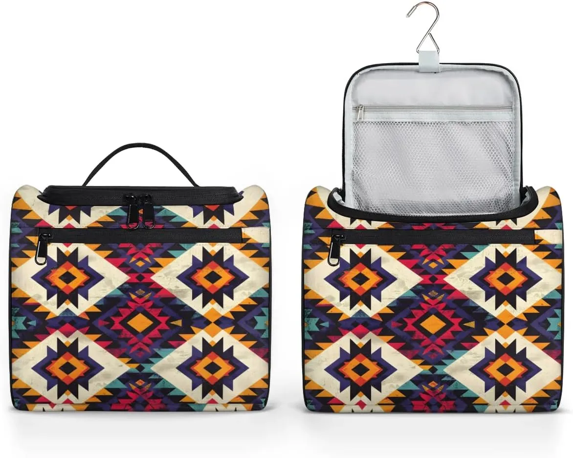 Aztec Toiletry Bag for Women and Men, Hanging Travel Makeup Bag, Western Boho Travel Toiletry Organizer Bag, Makeup Organizer Bag for Cosmetics