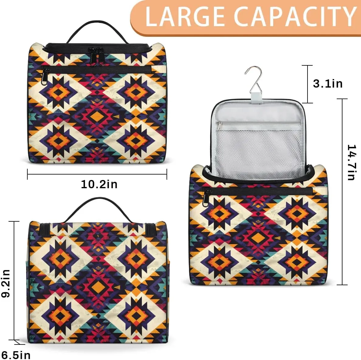 Aztec Toiletry Bag for Women and Men, Hanging Travel Makeup Bag, Western Boho Travel Toiletry Organizer Bag, Makeup Organizer Bag for Cosmetics