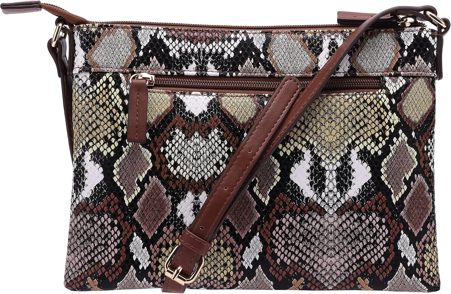 B BRENTANO Vegan Multi-Zipper Crossbody Handbag Purse with Tassel Accents