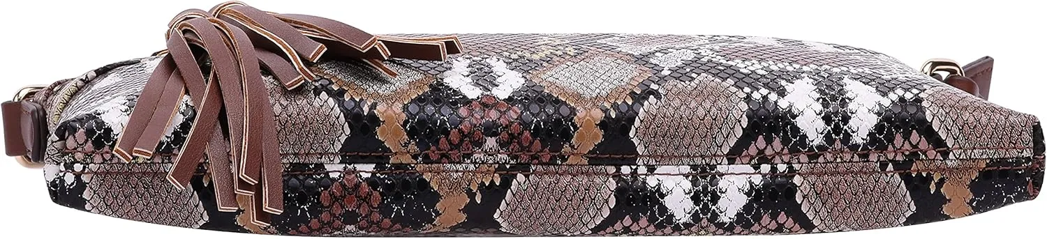 B BRENTANO Vegan Multi-Zipper Crossbody Handbag Purse with Tassel Accents